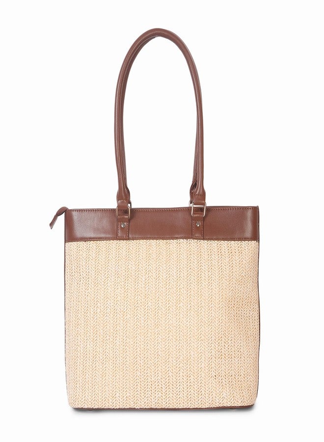 VARA Large Capacity Handbag For Women Tote Bags For Womens Big Purses Handbags Ladies Big Shoulder Bag From Ykk Zipper For Bag (Brown-Cream) - Image 3